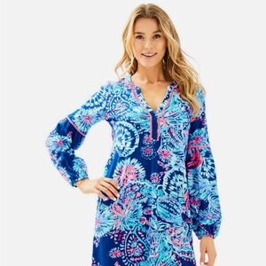 EUC Lilly Pulitzer JOY DRESS Deep Indigo Gypsea Girl Pink Blue Tassels